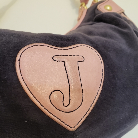 Juicy Couture Rock Ring and Jewel Embellished Embroidered Violet Velour Hobo Bag - Picture 7 of 10